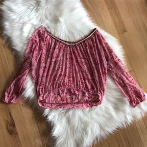 Free People off the shoulder beaded trim boho top